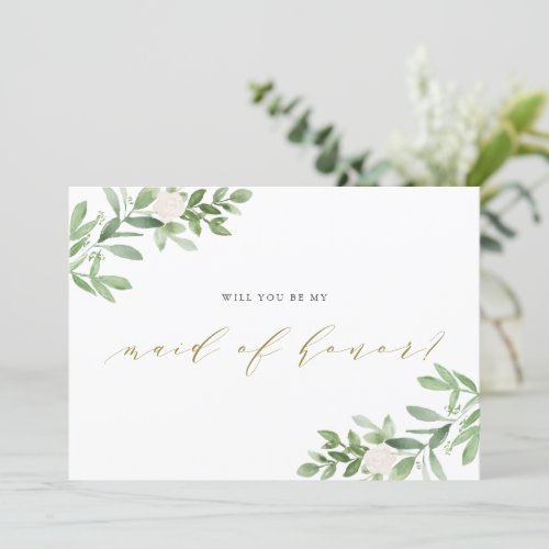 Watercolor Greenery Will You Be My Maid of Honor Card