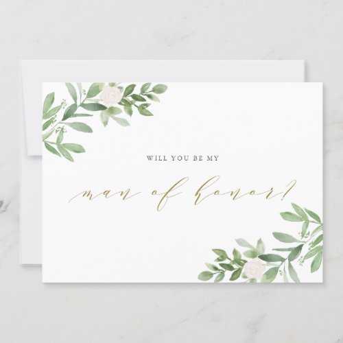 Watercolor Greenery Will You Be My Man of Honor Card