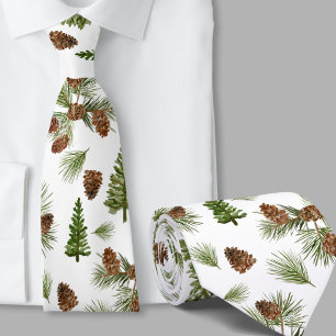 Watercolor Greenery Winter Neck Tie