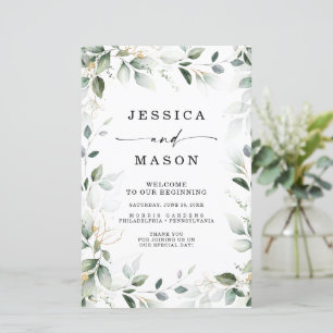 Watercolor Greenery with Gold Wedding Program