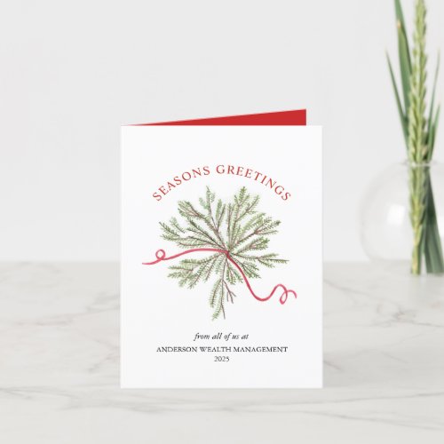 Watercolor Greenery with Red Bow Folded Holiday  Thank You Card