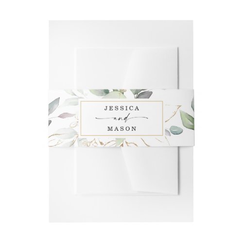 Watercolor Greenery with Sage and Gold Wedding Invitation Belly Band