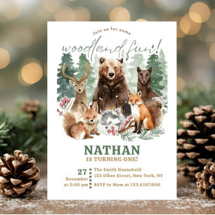 Watercolor Greenery Woodland Forest Birthday Invitation