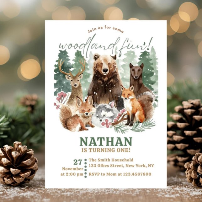 Watercolor Greenery Woodland Forest Birthday Invitation (woodland theme, watercolor, forest, rustic, forest animals, country, garden high tea, vintage storyb)