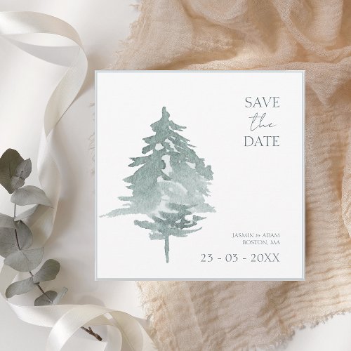 Watercolor Greenery Woodland Pine Trees Wedding Save The Date
