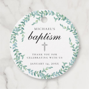 Watercolor Greenery Wreath   Baptism Favor Tag