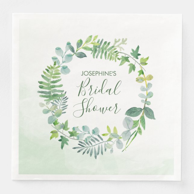 Watercolor Greenery Wreath Bridal Shower Paper Dinner Napkins (Front)