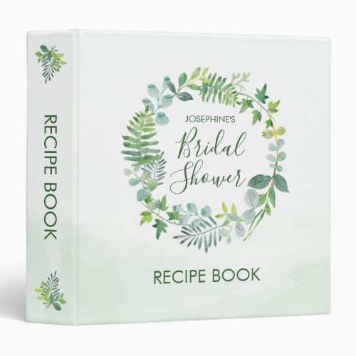 Watercolor Greenery Wreath Bridal Shower Recipe 3 Ring Binder