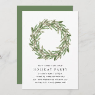 Watercolor Greenery Wreath Corporate Holiday Party Invitation