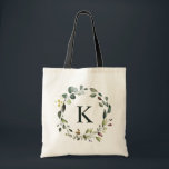 Watercolor Greenery Wreath Monogram Bridesmaid Tote Bag<br><div class="desc">Rustic watercolor botanical greenery wreath tote bag for personalized bridesmaid or maid of honor gift.</div>