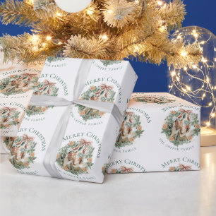 Watercolor Greenery Wreath Photo Christmas Wrapping Paper