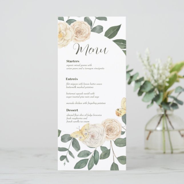 Watercolor Greenery Wreath Wedding Menu Card  (Standing Front)