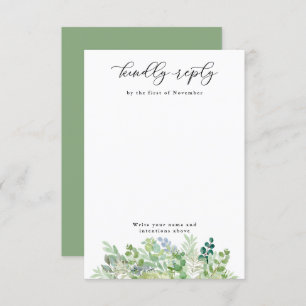 Watercolor Greens and Foliage Vertical Blank RSVP Card