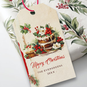 Watercolor Greens Holly Berries Merry Christmas Gift Tags