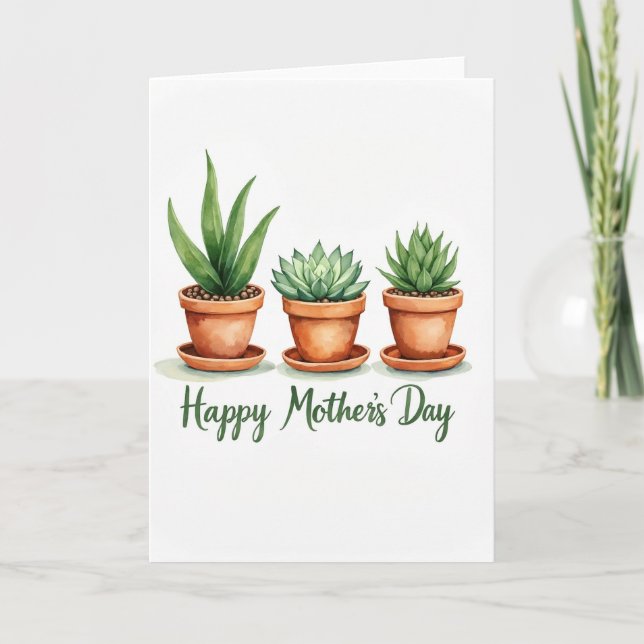 Watercolor Greens Mothers Day Card (Front)