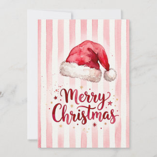 Watercolor Greeting Card With Santa Hat