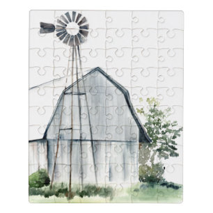 Watercolor Grey Barn Jigsaw Puzzle