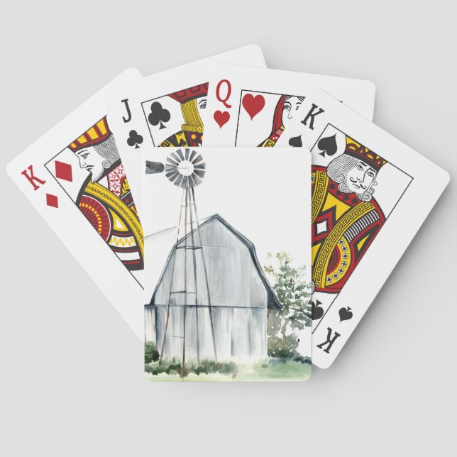 Watercolor Grey Barn Poker Cards (Back)
