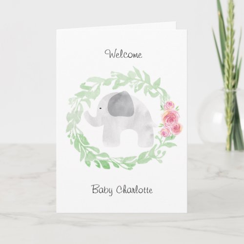 Watercolor Grey Elephant Welcome Baby Card