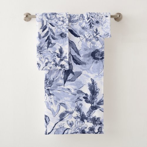 Watercolor grey floral hand paint bath towel set