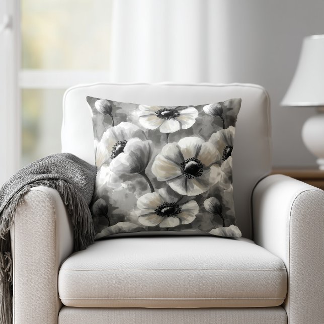 Watercolor Grey Floral Throw Pillow (Creator Uploaded)