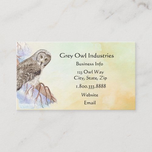 Watercolor Grey Owl Industries Bird  Business Card