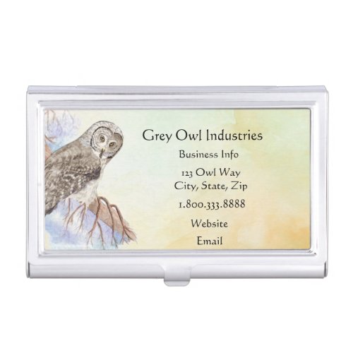 Watercolor Grey Owl Industries Bird   Business Card Case