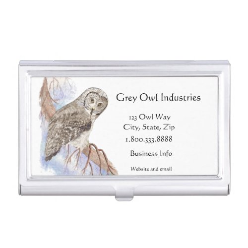 Watercolor Grey Owl Industries Bird  Business Card Case