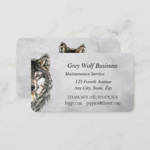 Watercolor Grey Wolf Animal Custom  Business Card