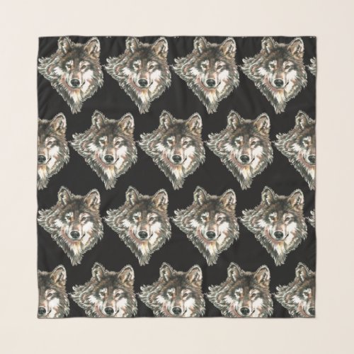 Watercolor Grey Wolf Animal Nature Art Scarf