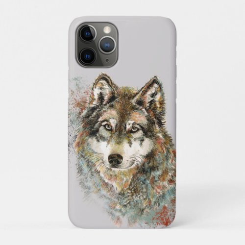 Watercolor Grey Wolf Animal Wildlife Nature  Art  iPhone 11 Pro Case