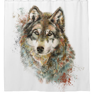 Watercolor Grey Wolf Animal Wildlife Nature Art Shower Curtain