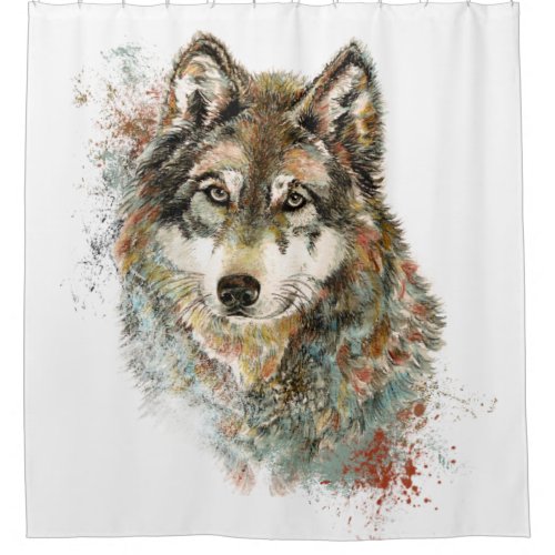 Watercolor Grey Wolf Animal Wildlife Nature  Art   Shower Curtain