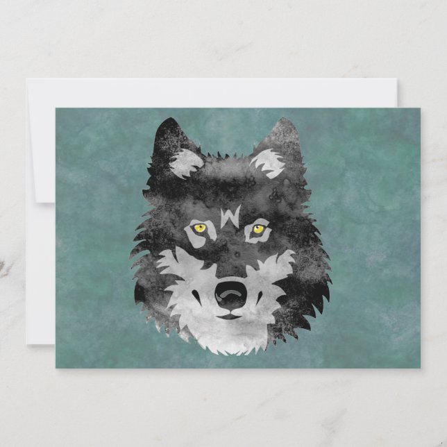 Watercolor Grey Wolf Invitation (Front)