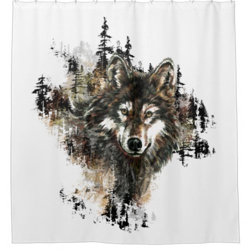 Watercolor Grey Wolf Mountain Animal Art Shower Curtain