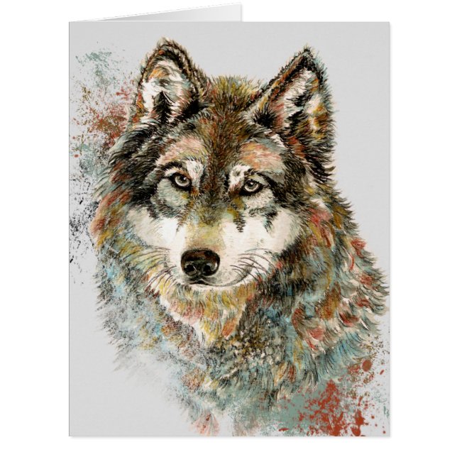 Watercolor Grey Wolf Wildlife Animal Nature Art (Front)