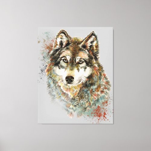 Watercolor Grey Wolf Wildlife Animal Nature Art Canvas Print