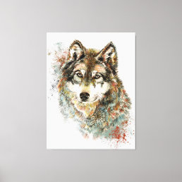 Watercolor Grey Wolf Wildlife Animal Nature Art Canvas Print
