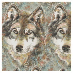 Watercolor Grey Wolf Wildlife Animal Nature Art Fabric