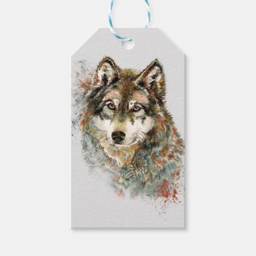 Watercolor Grey Wolf Wildlife Animal Nature Art Gift Tags