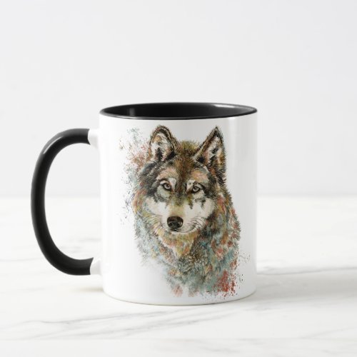 Watercolor Grey Wolf Wildlife Animal Nature Art Mug