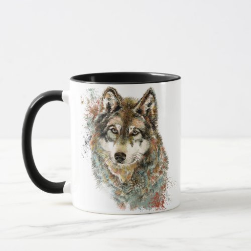 Watercolor Grey Wolf Wildlife Animal Nature Art Mug