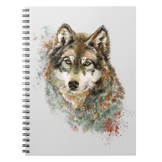 Watercolor Grey Wolf Wildlife Animal Nature Art Notebook (Front)