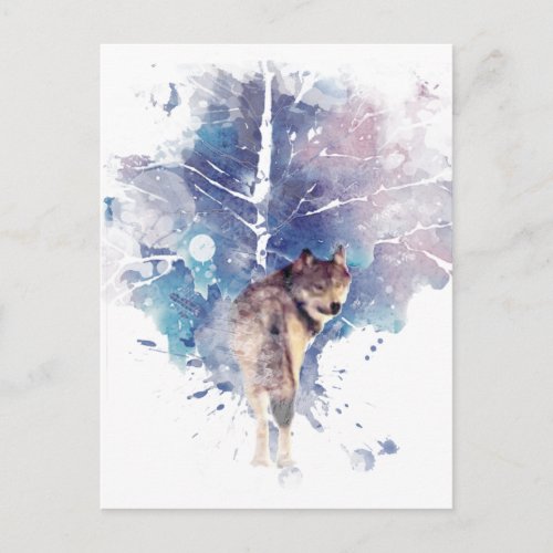 Watercolor Grey Wolf Wildlife Animal Nature Art Postcard