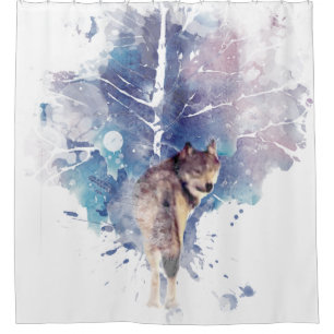Watercolor Grey Wolf Wildlife Animal Nature Art Shower Curtain