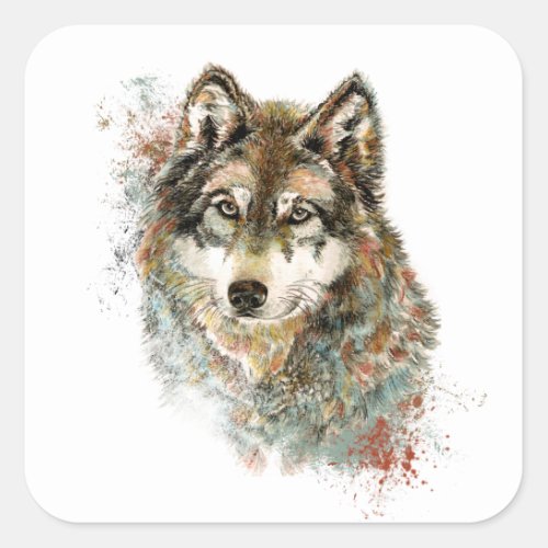 Watercolor Grey Wolf Wildlife Animal Nature Art Square Sticker