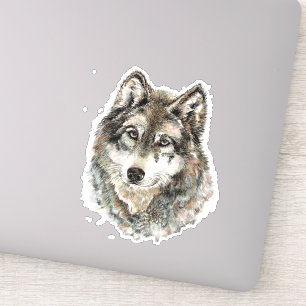 Watercolor Grey Wolf Wildlife Animal Nature Art Sticker