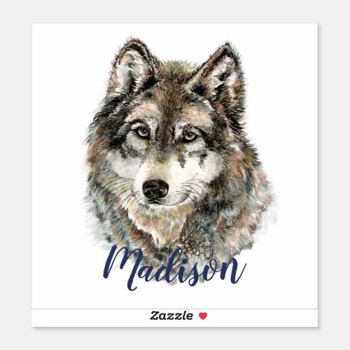 Watercolor Grey Wolf Wildlife Animal Nature Art Sticker