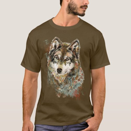 Watercolor Grey Wolf Wildlife Animal Nature Art  T T_Shirt