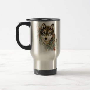 Watercolor Grey Wolf Wildlife Animal Nature Art Travel Mug